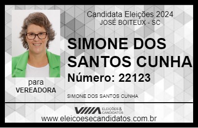 Candidato SIMONE DOS SANTOS CUNHA 2024 - JOSÉ BOITEUX - Eleições