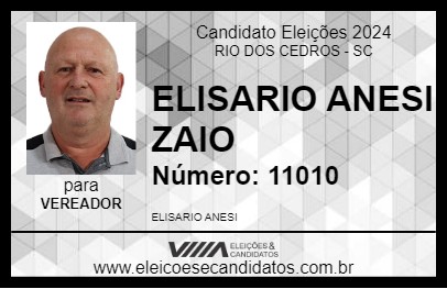 Candidato ELISARIO ANESI  ZAIO 2024 - RIO DOS CEDROS - Eleições