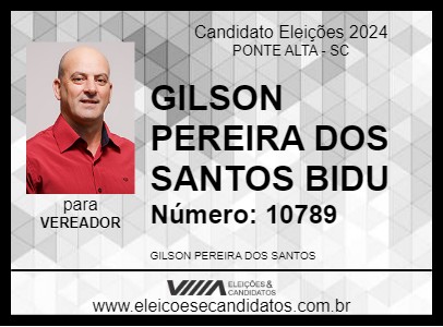 Candidato GILSON PEREIRA DOS SANTOS BIDU 2024 - PONTE ALTA - Eleições