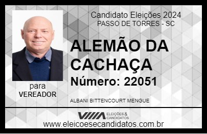 Candidato ALEMÃO DA CACHAÇA 2024 - PASSO DE TORRES - Eleições