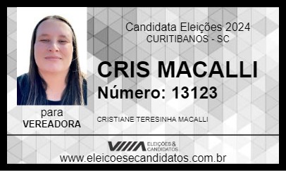 Candidato CRIS MACALLI 2024 - CURITIBANOS - Eleições