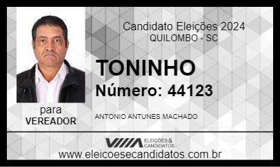 Candidato TONINHO  2024 - QUILOMBO - Eleições