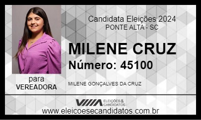 Candidato MILENE CRUZ 2024 - PONTE ALTA - Eleições