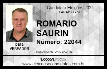 Candidato ROMARIO SAURIN 2024 - PARAÍSO - Eleições