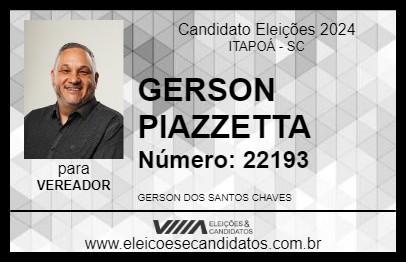 Candidato GERSON PIAZZETTA 2024 - ITAPOÁ - Eleições