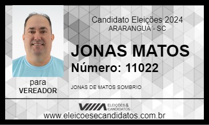 Candidato JONAS MATOS 2024 - ARARANGUÁ - Eleições