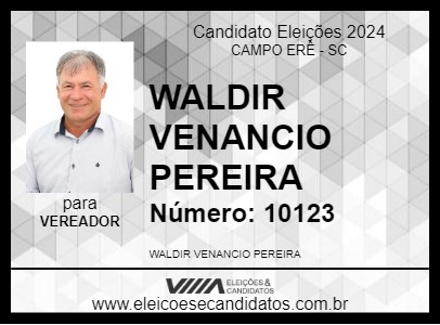 Candidato WALDIR VENANCIO PEREIRA 2024 - CAMPO ERÊ - Eleições