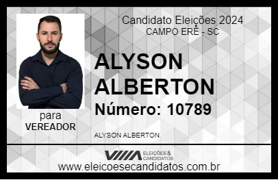 Candidato ALYSON ALBERTON 2024 - CAMPO ERÊ - Eleições