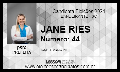 Candidato JANE RIES 2024 - BANDEIRANTE - Eleições