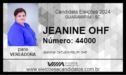 Candidato JEANINE OHF  2024 - GUARAMIRIM - Eleições