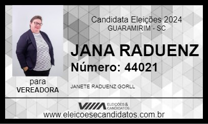 Candidato JANA RADUENZ  2024 - GUARAMIRIM - Eleições