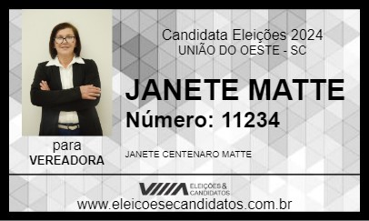 Candidato JANETE MATTE 2024 - UNIÃO DO OESTE - Eleições