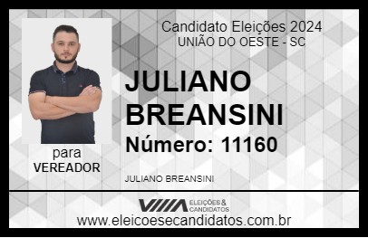 Candidato JULIANO BREANSINI 2024 - UNIÃO DO OESTE - Eleições