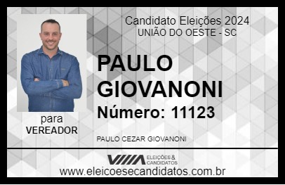 Candidato PAULO GIOVANONI 2024 - UNIÃO DO OESTE - Eleições