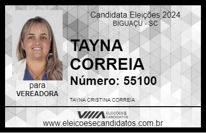 Candidato TAYNA CORREIA 2024 - BIGUAÇU - Eleições