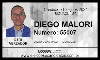 Candidato DIEGO MALORI 2024 - BIGUAÇU - Eleições