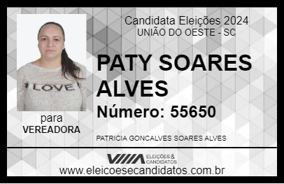 Candidato PATY SOARES ALVES  2024 - UNIÃO DO OESTE - Eleições