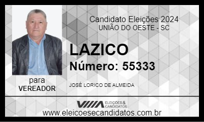 Candidato LAZICO  2024 - UNIÃO DO OESTE - Eleições