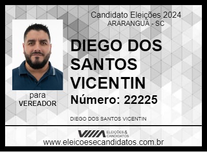 Candidato DIEGO DOS SANTOS VICENTIN 2024 - ARARANGUÁ - Eleições