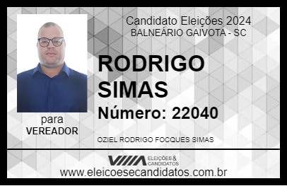 Candidato RODRIGO SIMAS 2024 - BALNEÁRIO GAIVOTA - Eleições