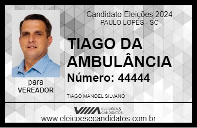 Candidato TIAGO DA AMBULÂNCIA 2024 - PAULO LOPES - Eleições