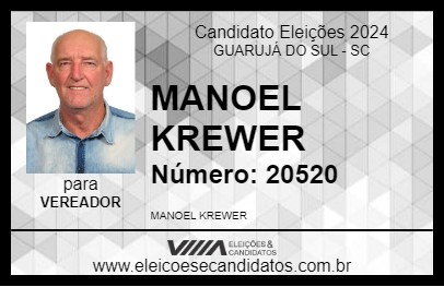 Candidato MANOEL KREWER 2024 - GUARUJÁ DO SUL - Eleições