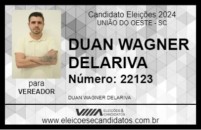 Candidato DUAN WAGNER DELARIVA 2024 - UNIÃO DO OESTE - Eleições