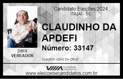 Candidato CLAUDINHO DA APDEFI 2024 - ITAJAÍ - Eleições