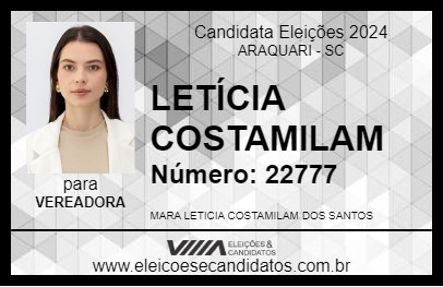 Candidato LETÍCIA COSTAMILAM 2024 - ARAQUARI - Eleições