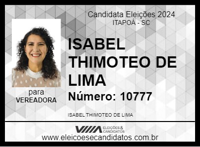 Candidato ISABEL THIMOTEO DE LIMA 2024 - ITAPOÁ - Eleições