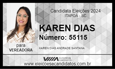 Candidato KAREN DIAS 2024 - ITAPOÁ - Eleições