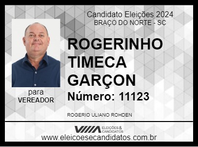 Candidato ROGERINHO TIMECA GARÇON 2024 - BRAÇO DO NORTE - Eleições