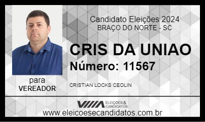 Candidato CRIS DA UNIAO 2024 - BRAÇO DO NORTE - Eleições