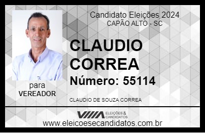 Candidato CLAUDIO CORREA 2024 - CAPÃO ALTO - Eleições