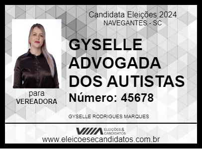 Candidato GYSELLE  ADVOGADA DOS AUTISTAS 2024 - NAVEGANTES - Eleições