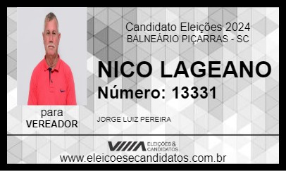 Candidato NICO LAGEANO 2024 - BALNEÁRIO PIÇARRAS - Eleições