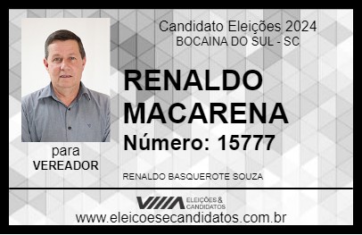 Candidato RENALDO MACARENA 2024 - BOCAINA DO SUL - Eleições