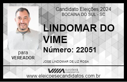 Candidato LINDOMAR DO VIME 2024 - BOCAINA DO SUL - Eleições