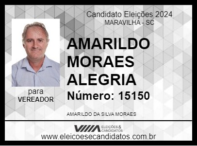 Candidato AMARILDO MORAES ALEGRIA 2024 - MARAVILHA - Eleições