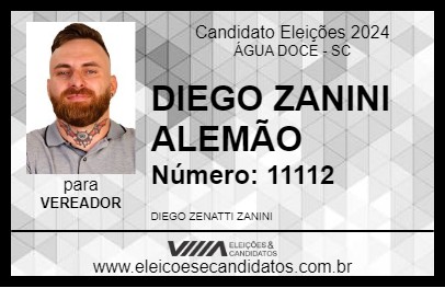 Candidato DIEGO ZANINI  ALEMÃO 2024 - ÁGUA DOCE - Eleições