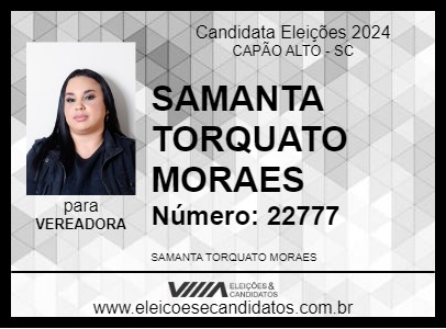 Candidato SAMANTA TORQUATO MORAES 2024 - CAPÃO ALTO - Eleições