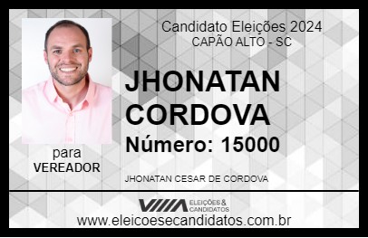 Candidato JHONATAN CORDOVA PJ 2024 - CAPÃO ALTO - Eleições