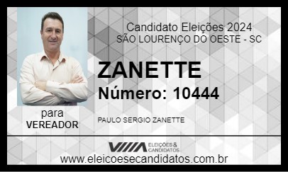 Candidato ZANETTE 2024 - SÃO LOURENÇO DO OESTE - Eleições