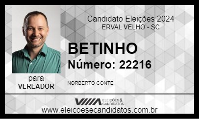 Candidato BETINHO 2024 - ERVAL VELHO - Eleições