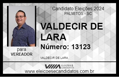 Candidato VALDECIR DE LARA 2024 - PALMITOS - Eleições