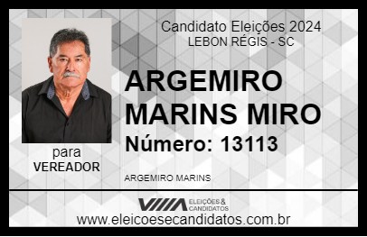 Candidato ARGEMIRO MARINS MIRO 2024 - LEBON RÉGIS - Eleições