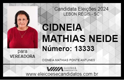 Candidato CIDNEIA MATHIAS NEIDE 2024 - LEBON RÉGIS - Eleições