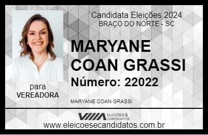 Candidato MARYANE COAN GRASSI 2024 - BRAÇO DO NORTE - Eleições