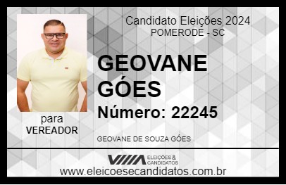 Candidato GEOVANE GÓES 2024 - POMERODE - Eleições