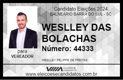 Candidato WESLLEY DAS BOLACHAS  2024 - BALNEÁRIO BARRA DO SUL - Eleições